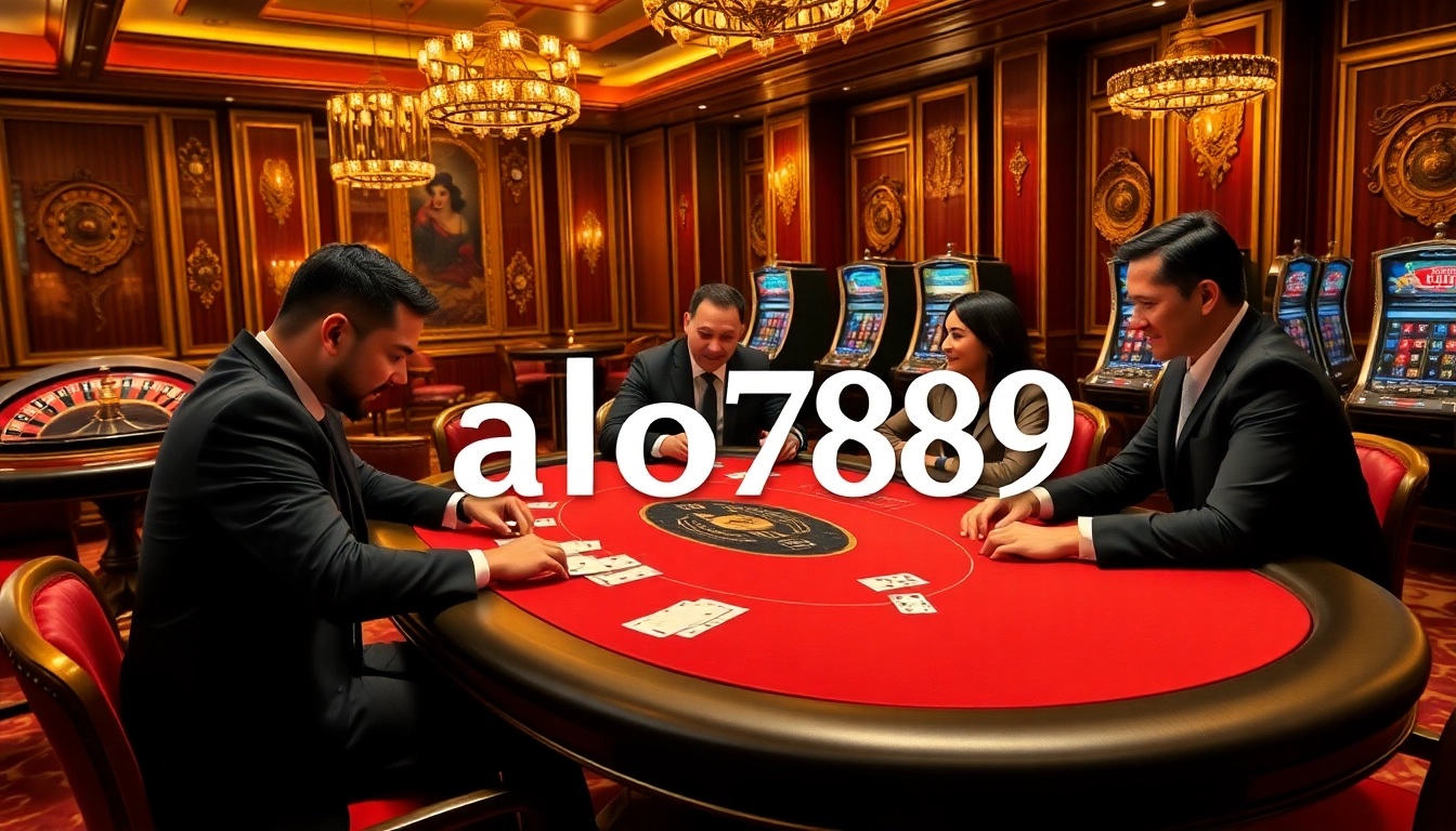 Alo789 casino players enjoying a thrilling poker game at an elegant table.
