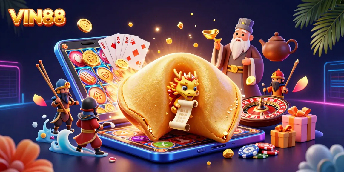 Experience thrilling gameplay at VIN88 with a vibrant 3D illustration showcasing exciting casino elements.