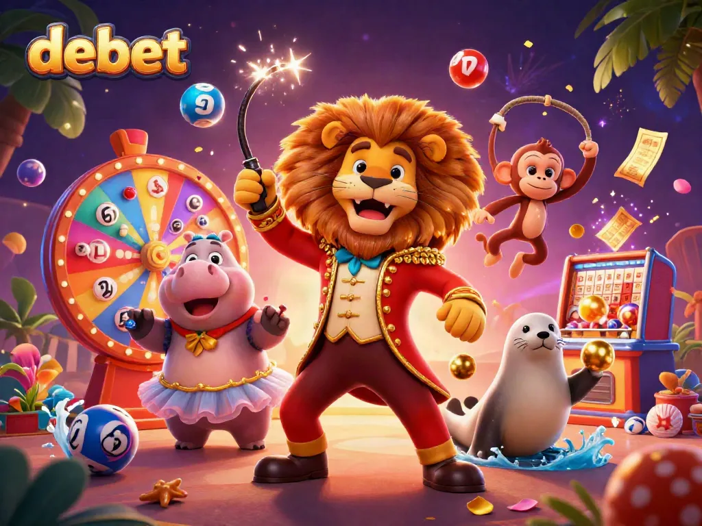 Experience the excitement of debet gaming with vibrant characters and lottery elements in a dynamic casino scene.