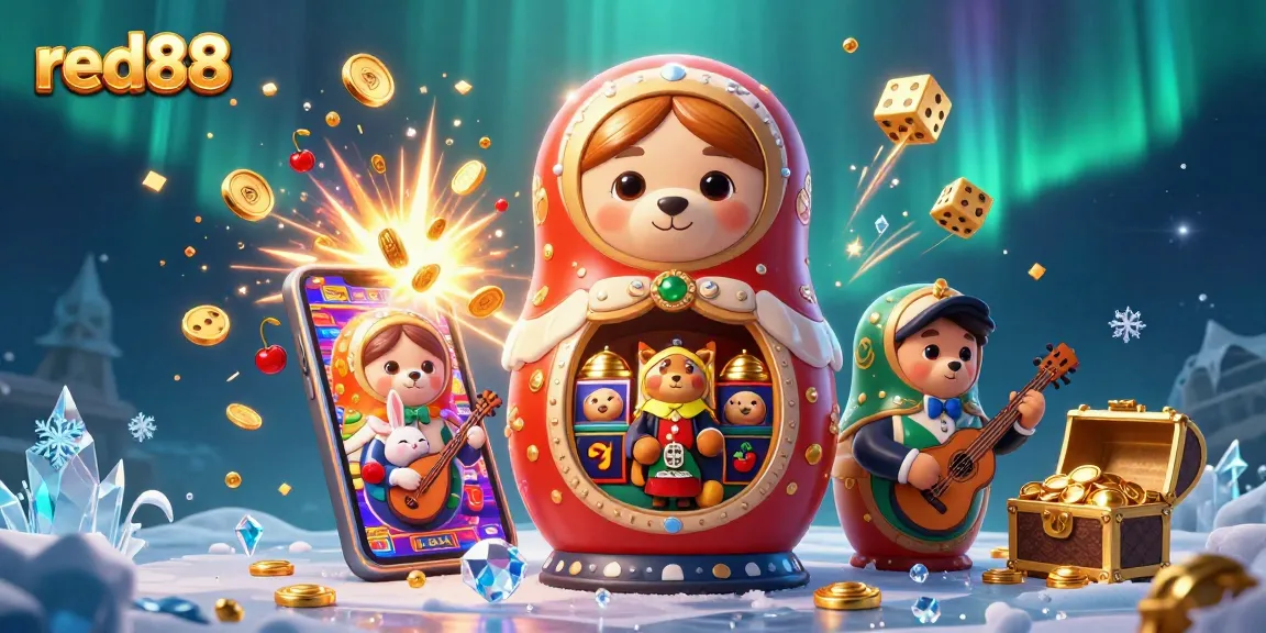Experience the excitement of red88 with bears and festive casino elements bursting with energy.