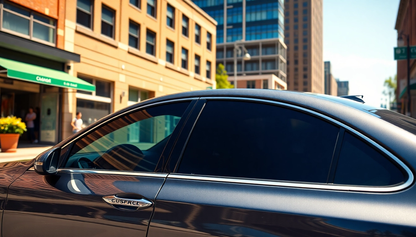 Tinted car showcasing the best window tint Chattanooga TN under bright sunlight in an urban environment.