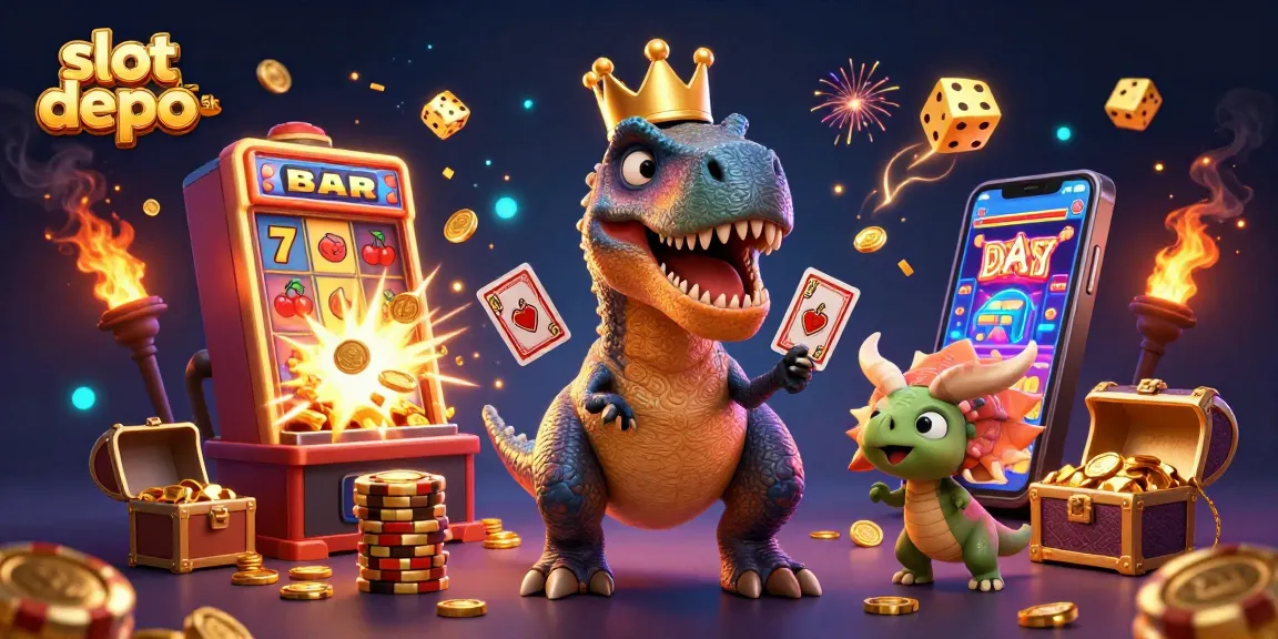 Experience excitement with slot depo 5k through a vibrant casino scene with characters and dynamic slots.