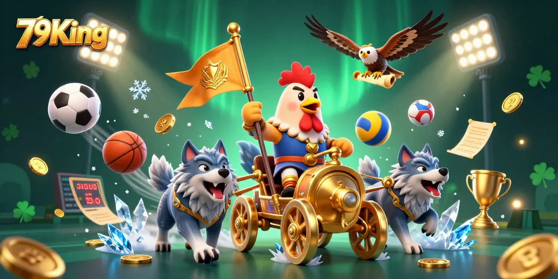 Join the action with 79King as the rooster warlord commands the battlefield amidst dynamic sports elements.